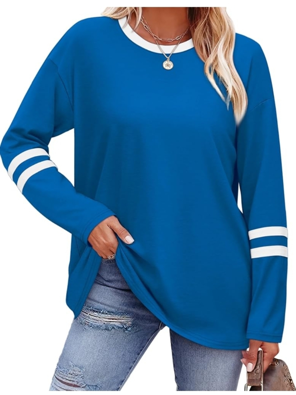 Sampeel Color Block Long Sleeve Tunic Top Royal Blue XL (EUC)